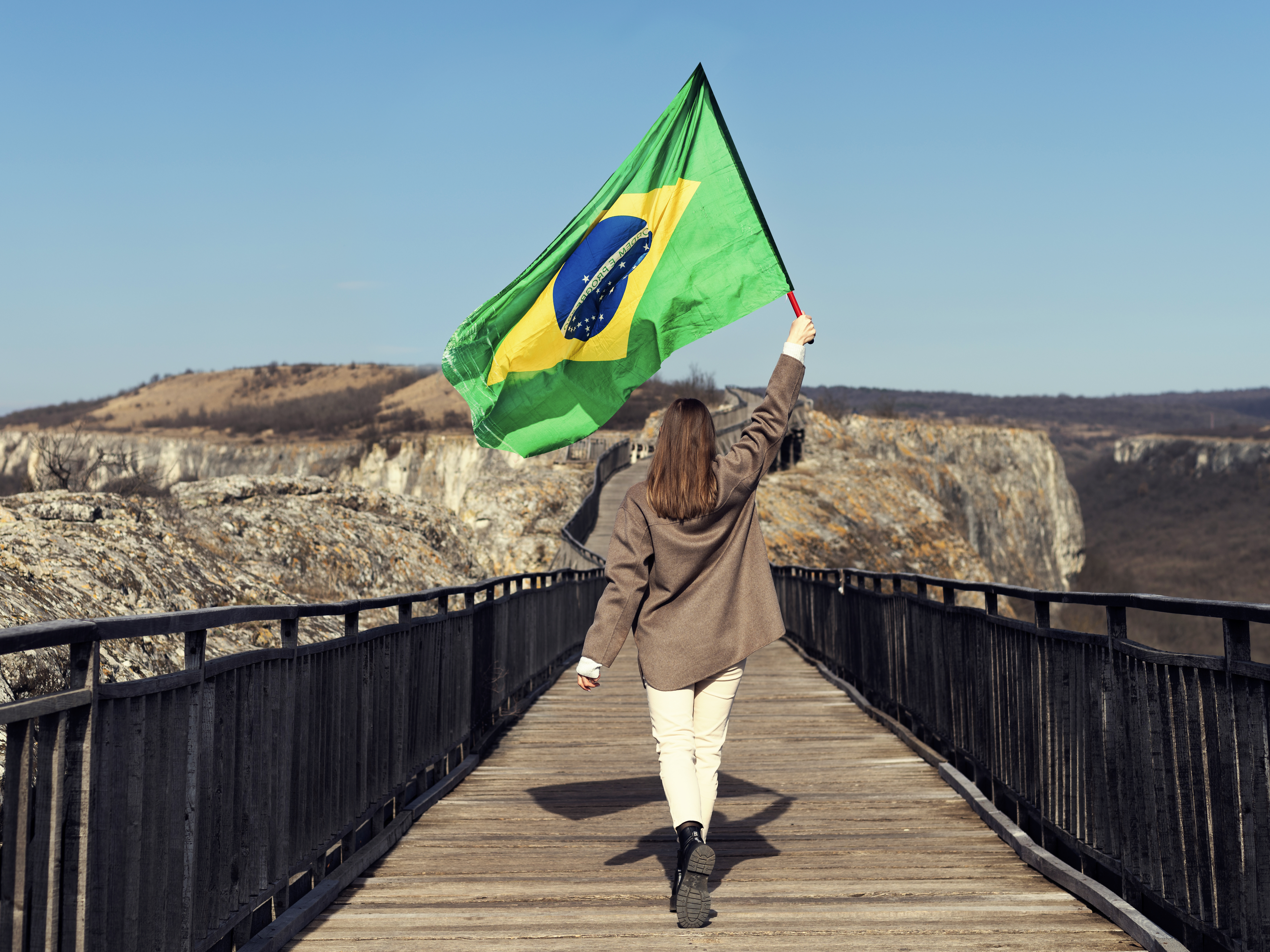 Mujer con bandera de Brasil